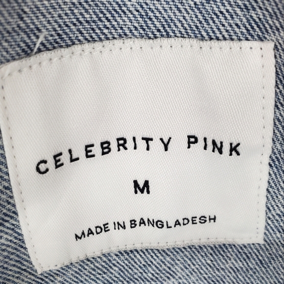 Celebrity Pink Size M Sherpa Button Up Denim Jean Jacket With Pockets - Picture 12 of 13